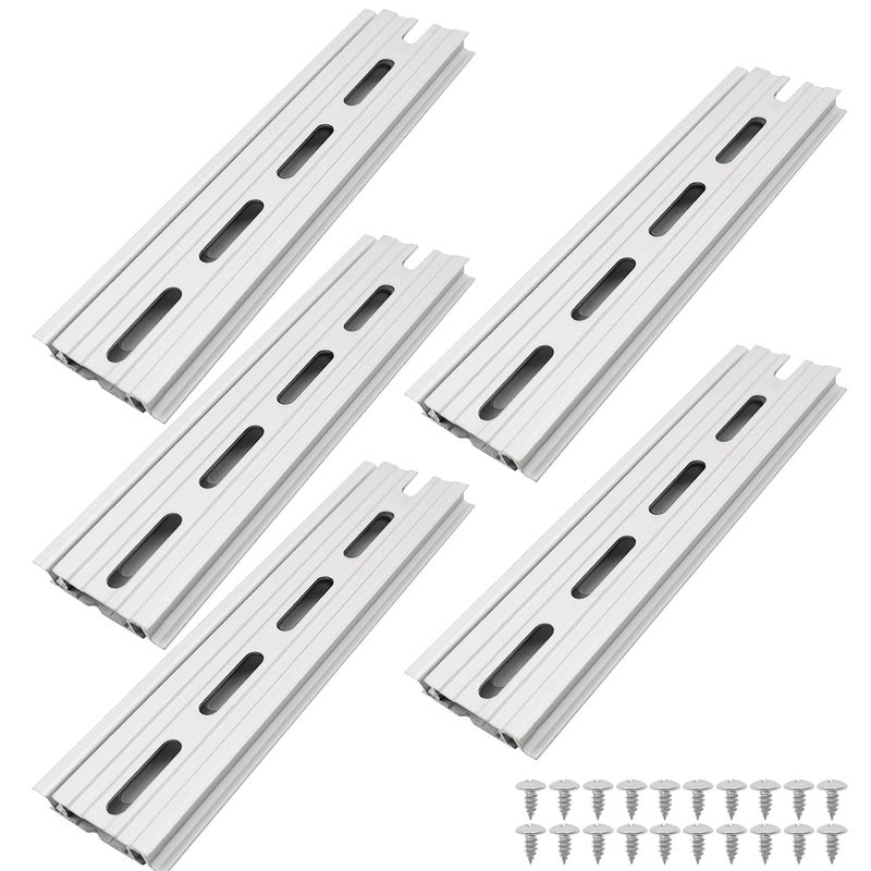 CKANDAY 10 Pcs 6 Inch Aluminum DIN Rails, Top Hat Slotted DIN Rail, 7.5 mm Height x 35 mm Width x 6 Inch Length, with 20 Pcs MXU-DIN-100 Screws for Hardware Components Mounting - Image 1